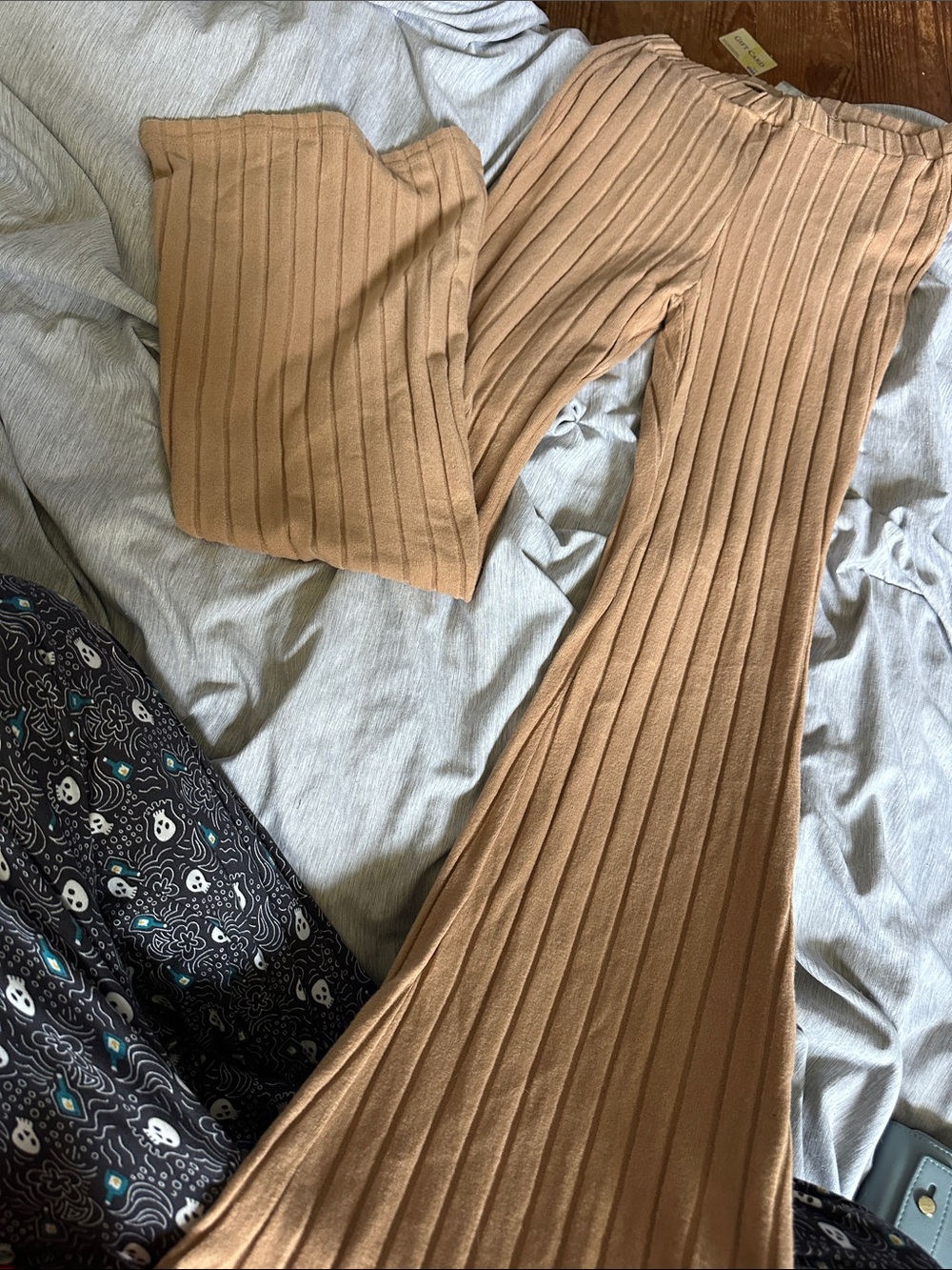 SHEIN Ribbed Wide Leg Knit Pants in Camel